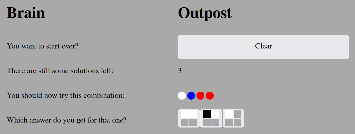 Master mind solution helper view.